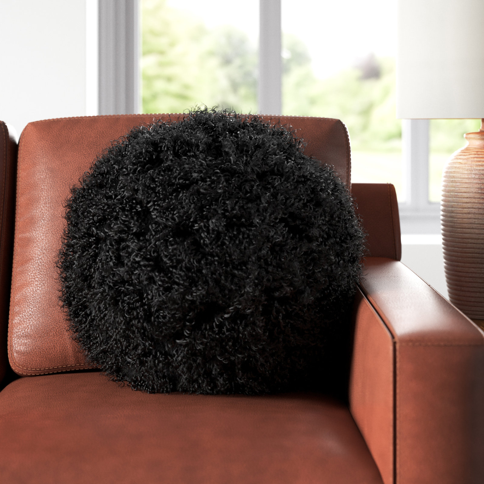 Ruffled Throw Pillow, Black