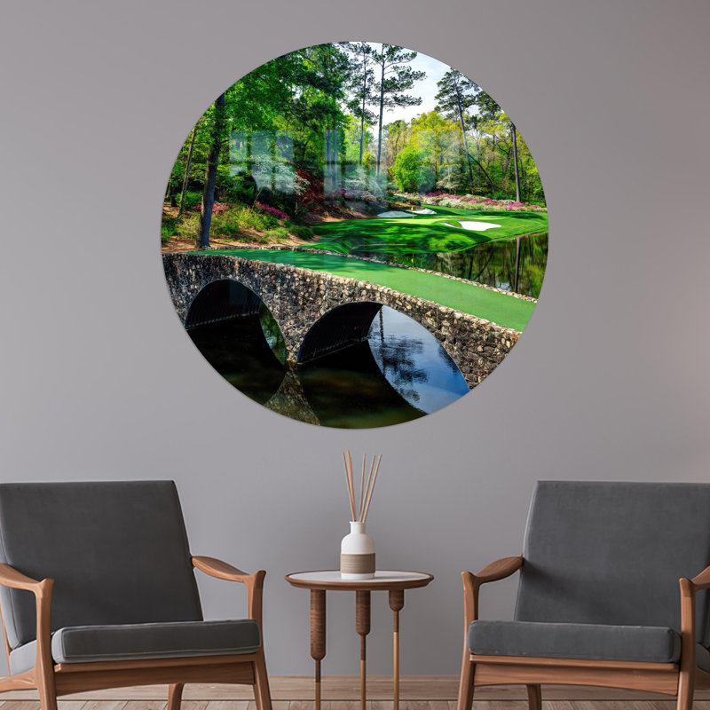 Cadeau personnalisé de petite fille moderne en verre avec une vue d'arbre et un thème de club de golf, H 27,6 po x l 43,3 po