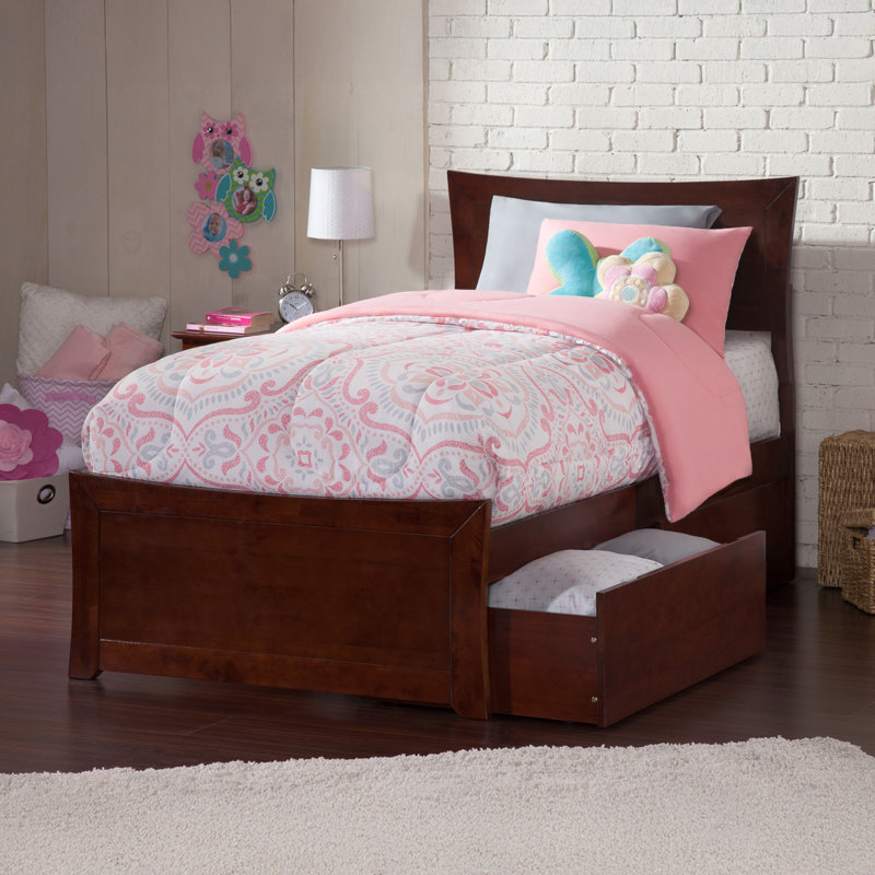 Daury Solid Wood Platform Bed with Matching Footboard and Storage Drawers, Twin XL, Walnut
