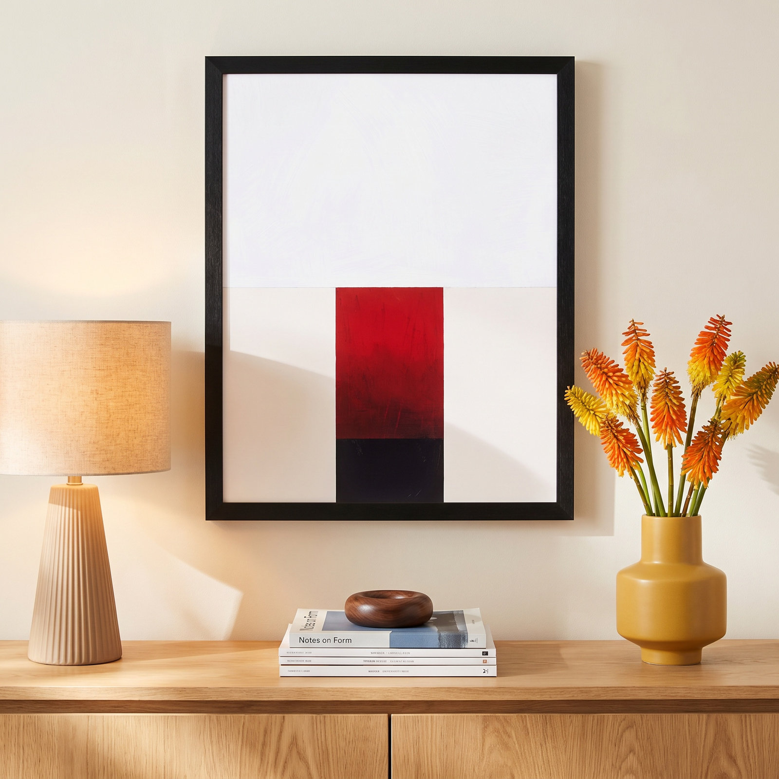 Tempo with Red 2 Print by Robert Kamnatnik, 20" H x 16" W x 1.25" D, Black Framed Paper