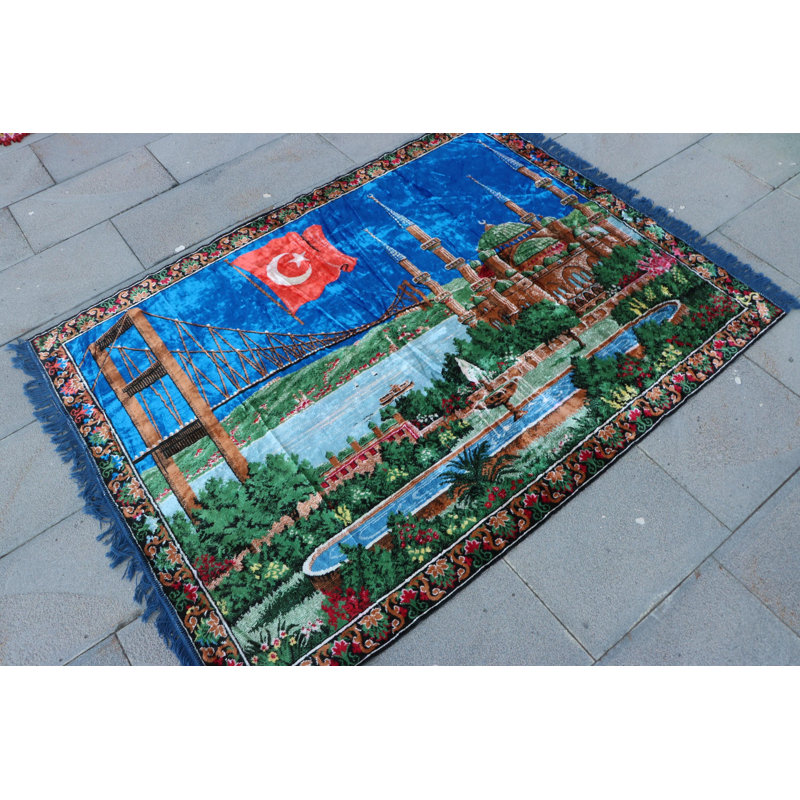 Tapis turc rétro Anatolian Oushak - idéal pour la décoration murale et les cadeaux - Tapis décoratif vert