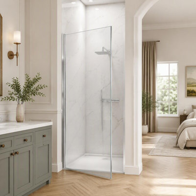Semi-Frameless Pivot Shower Door 24 Inch W x 72 Inch H Chrome Aluminum Frame With 1/4 Inch Tempered Glass For Bathroom