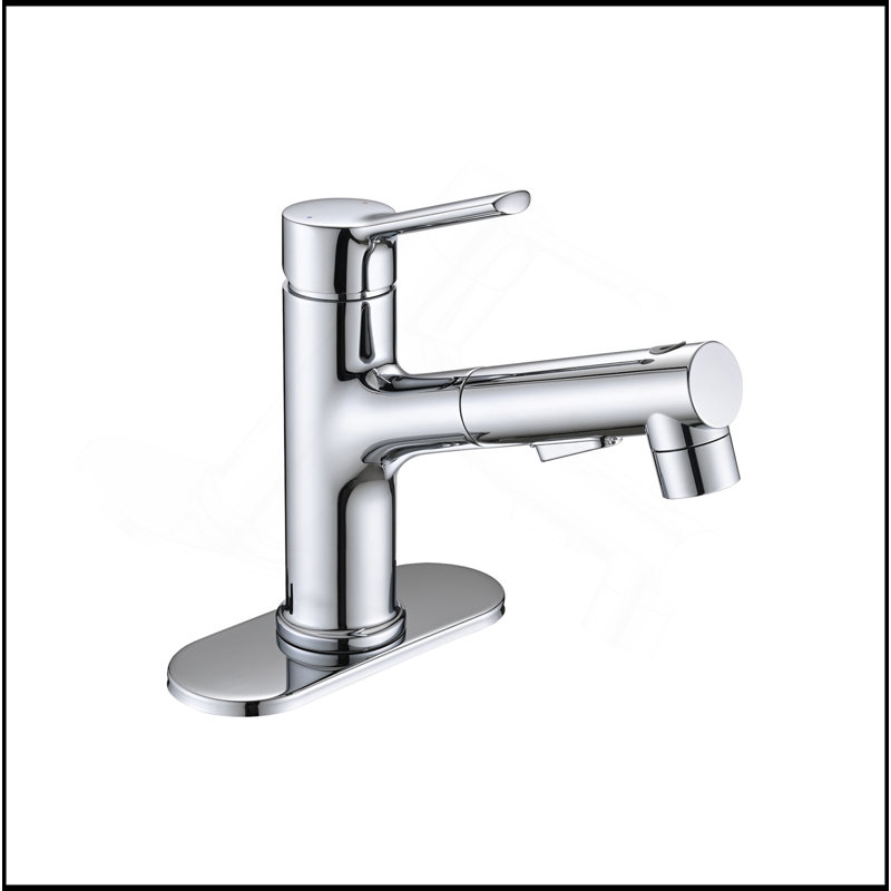 Robinet de lavabo de salle de bain avec douchette extractible, robinet de lavabo de salle de bain moderne à poignée simple avec bouchon de bonde escamotable et plaque de pont