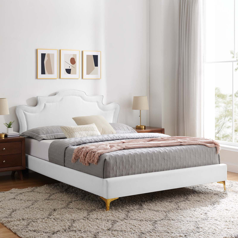 Modway Neena Performance Velvet Bed, White, King