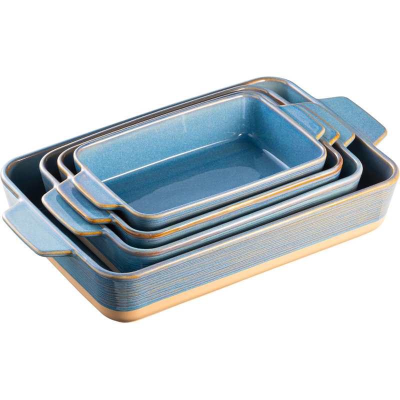 Plats en cocotte pour four, plats de cuisson, 4 ensembles de plats de cuisson en céramique, ensemble de plaques de cuisson rectangulaires