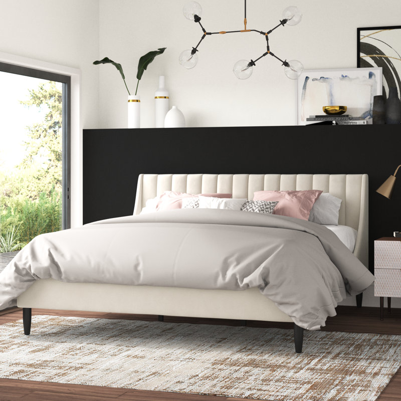 Helaina Upholstered Wingback Bed, King, French Beige Velvet
