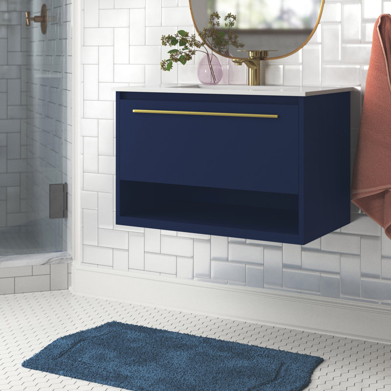 Ensemble de meuble-lavabo mural simple 30 po Roman, Bleu