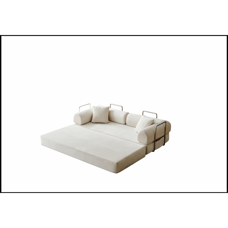 Canapé-lit convertible au sol avec dossier coussiné et conception modulaire pour le confort du salon, Polyester blanc