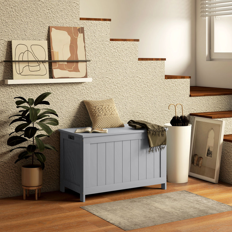 HOMCOM Storage Chest with 2 Safety Hinges, Modern Storage Bench, Grey