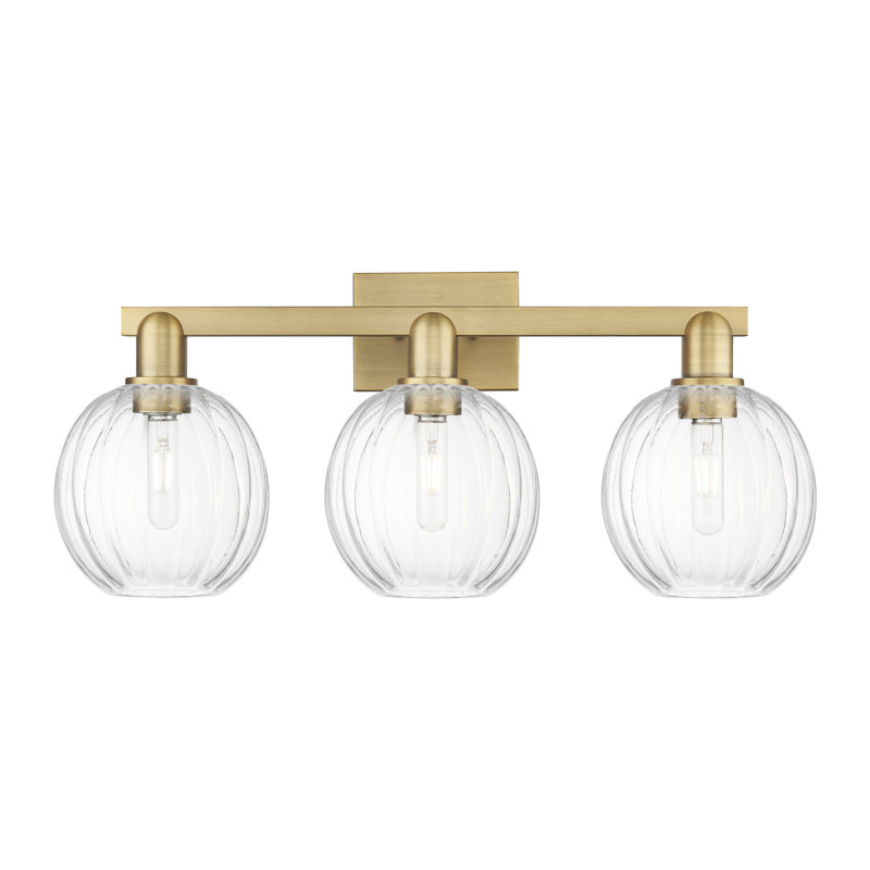 Eldon - 3 Light 26" Globe Shade Bath Vanity Light, Laiton brossé, Clair