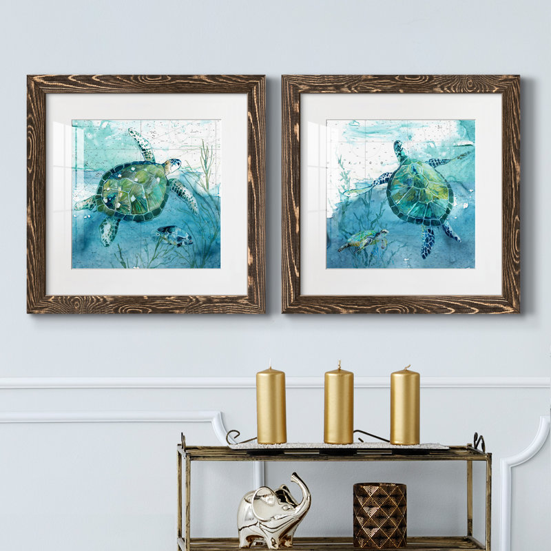 «Island Swim I», ensemble de 2 peintures, Papier dans un cadre photo, H 24 po x l 48 po, Érable