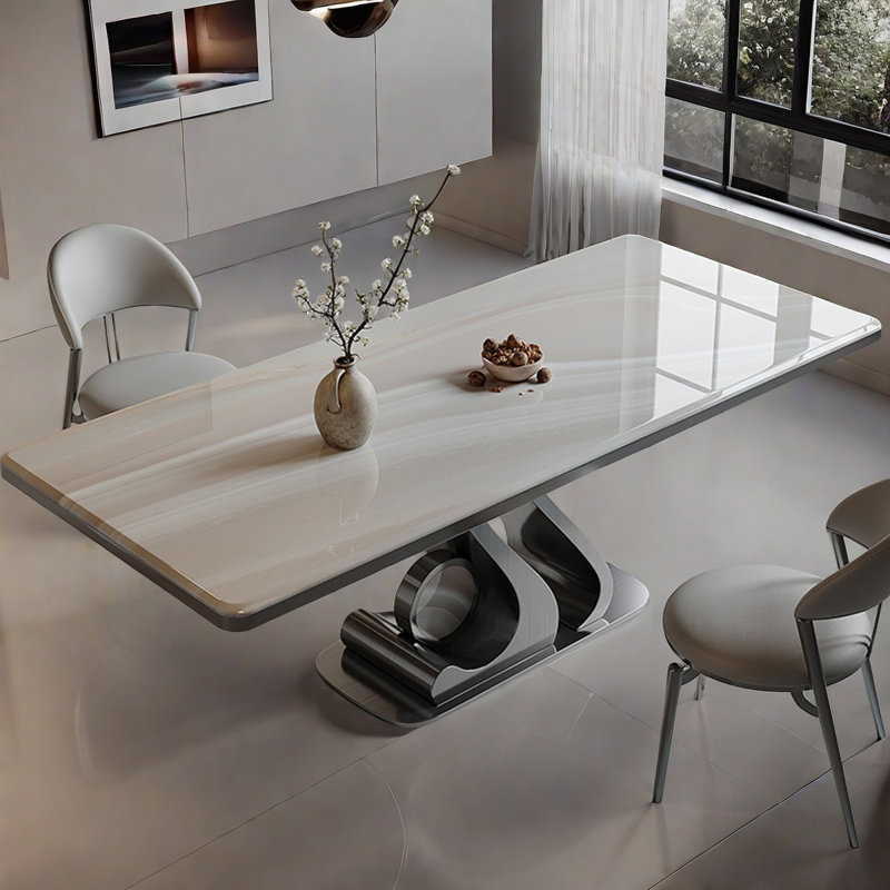 Elegant Microcrystalline Stone Dining Table Set, 29.5"H x 70.9"L x 35.4"W