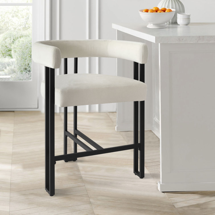 Colrain 24" Upholstered Velvet Solid Back Counter Stool