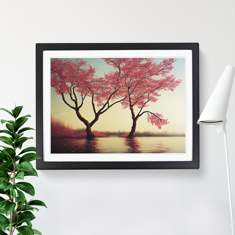 Appealing Cherry Blossom Trees - Single Picture Frame Print, 46cm H x 64cm W, Black