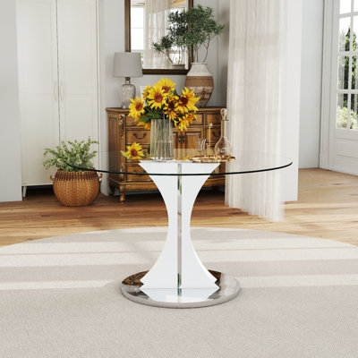 38.6" Modern Round Tempered Glass Dining Table, Luxury Pedestal Base, Fits 4‑6 People  Table for Apartment, Kitchen Dining Room