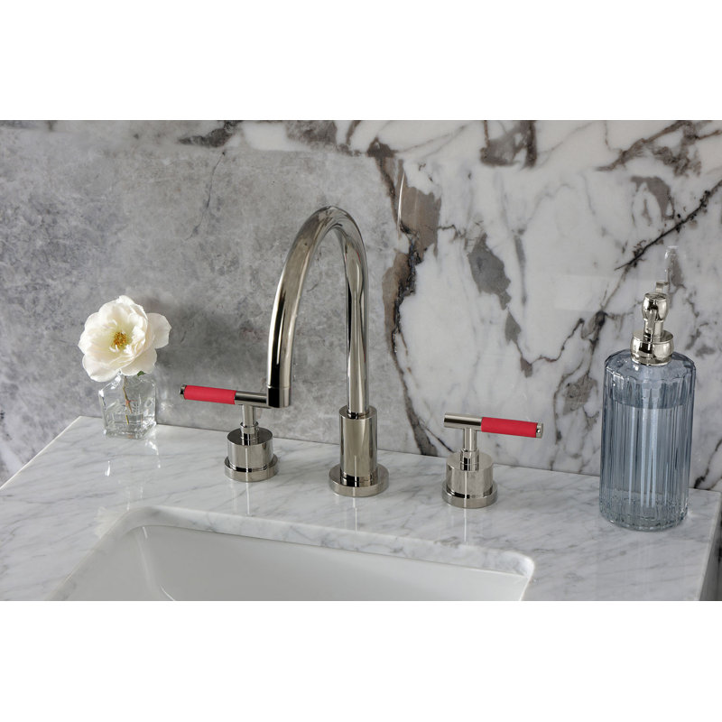 Kaiser Widespread Bathroom Faucet with Drain Assembly, Polished Nickel