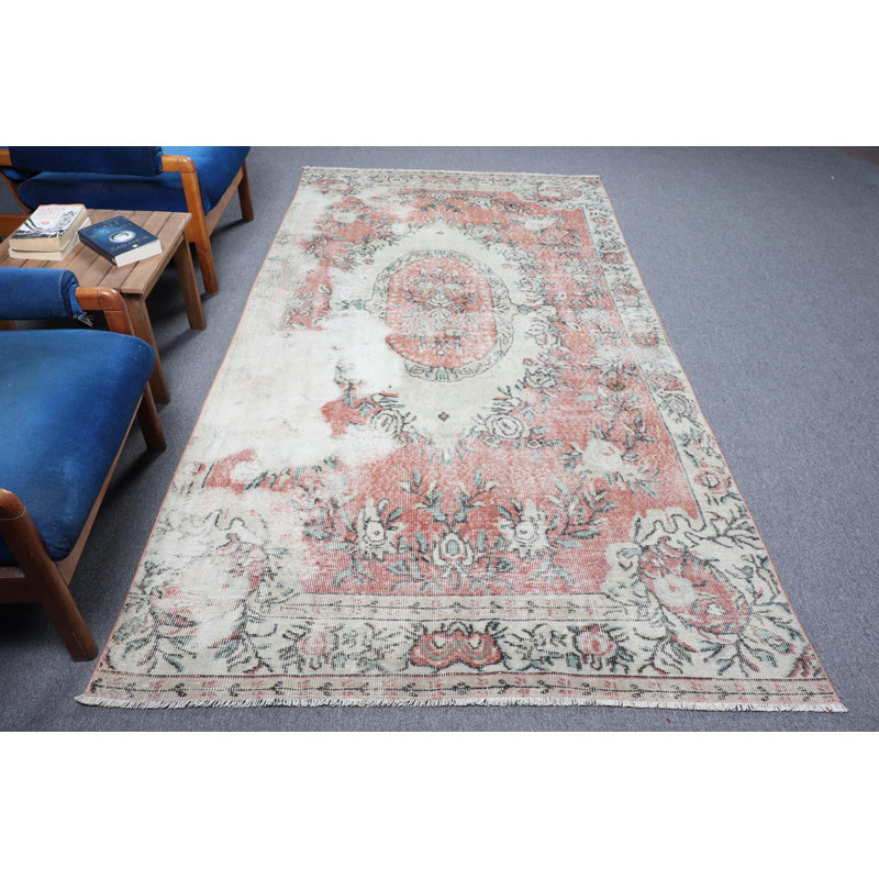 Tapis turc Oushak tissé à la main avec motif floral rouge rétro pour les grands salons