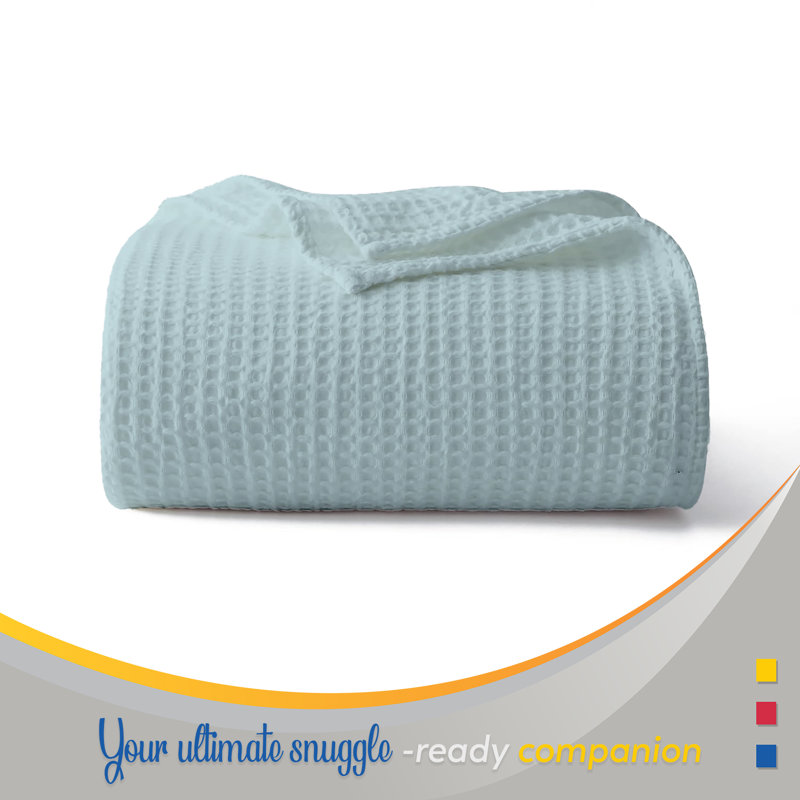 Couverture 100% coton tissée à la main, douce et antimicrobienne, Double / double, Bleu clair