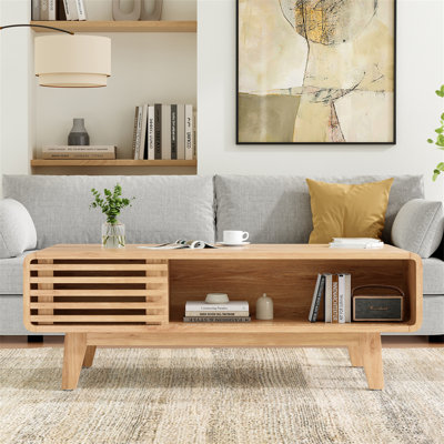 Coffee Table, Living Room Tables, Modern Table With Storage, Mid Century Farmhouse Wood Coffee Table For Living Room