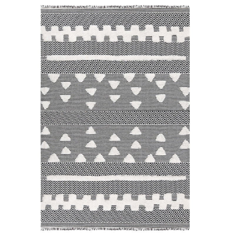 Tapis noir en coton tissé à la machine Sutapa Southwestern, Rectangle 4 pi 2 po x 5 pi 11 po