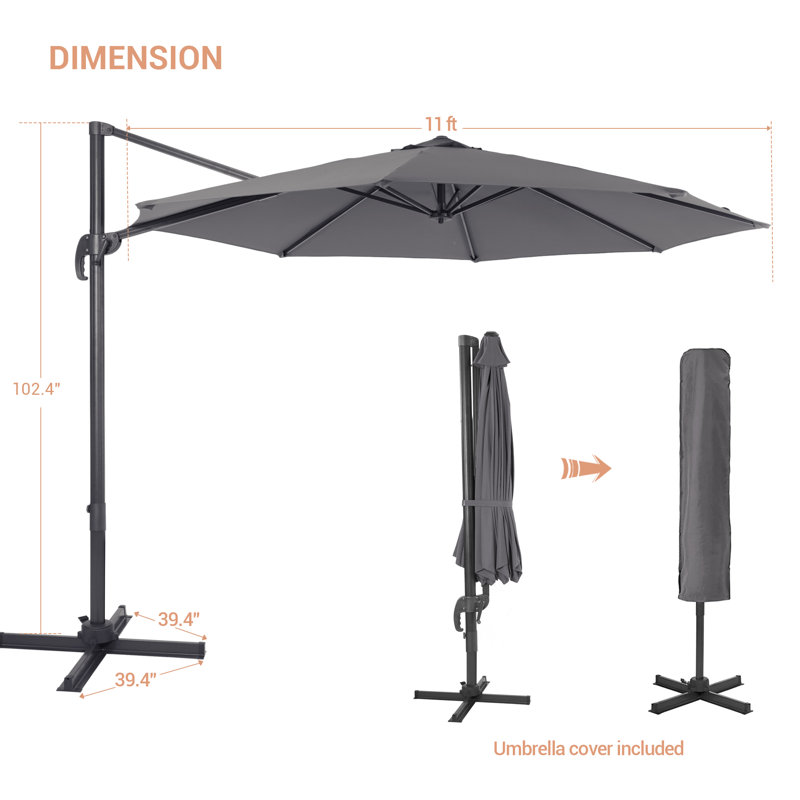 Parasol en porte-à-faux 132 po Rocca, Gris