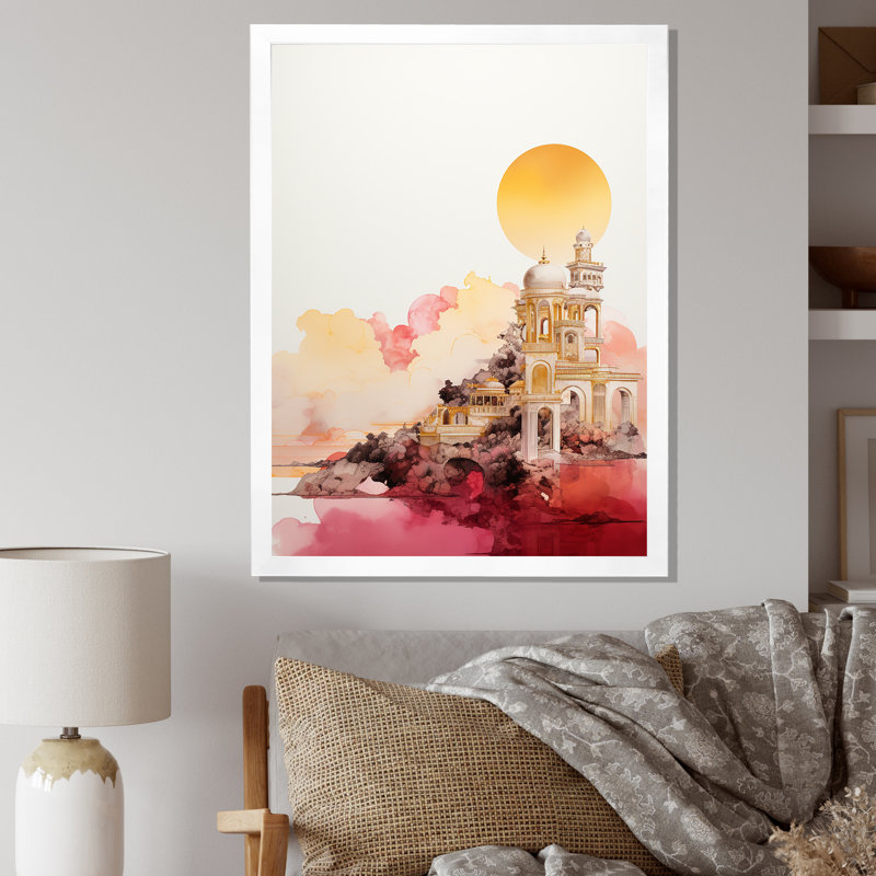 Ancienne ville antique de rêves, rose et or I, impression sur toile, H 40 po x l 30 po x P 1,5 po, Cadre simple blanc