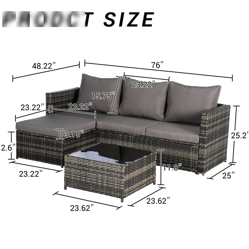 Canapé modulaire d'extérieur en tissu 3 pièces, Gris foncé