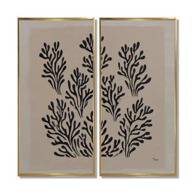 «Black and Brown Natures Coastal Essence», art sur toile corail, art mural bord de mer noir 2 pièces