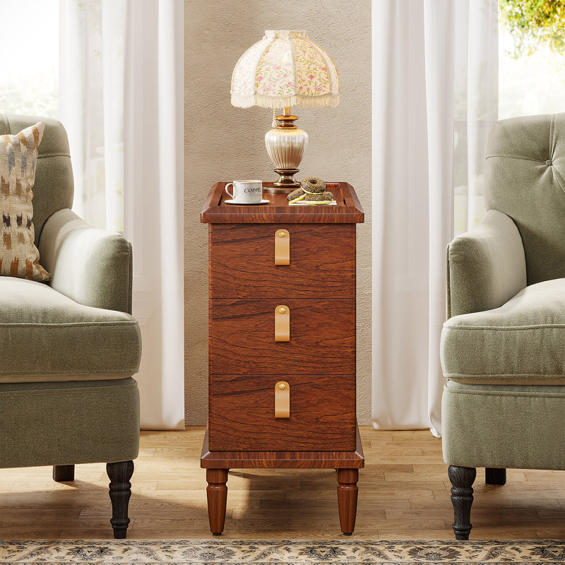 Advit Solid Wood 3 - Drawer End Table with Storage