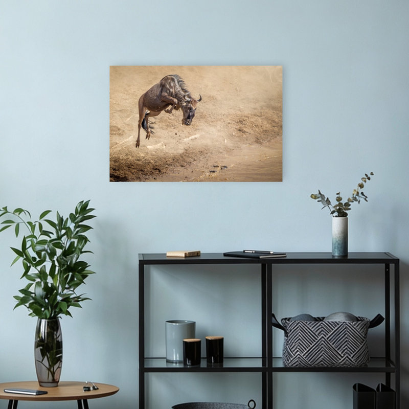 Wildebeest Great Migration Jump Abstract Contemporary Architecture Wall Art Print, 30.48cm H x 45.72cm W