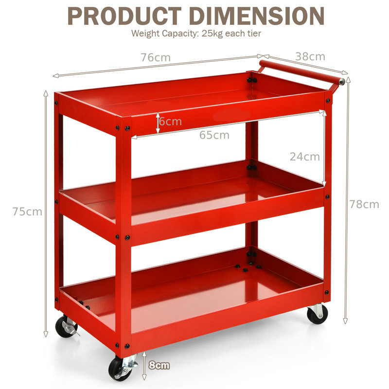 Thangool 78cm H x 76cm W Utility Cart with Wheels, Red