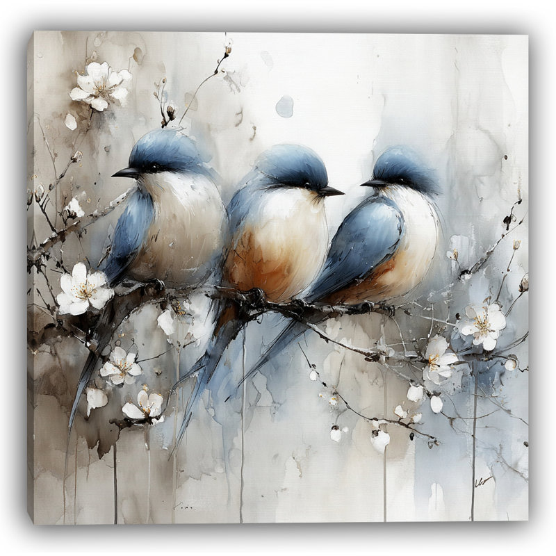 Pétales et perchoirs - oiseaux gracieux parmi les fleurs, H 20 po x l 20 po