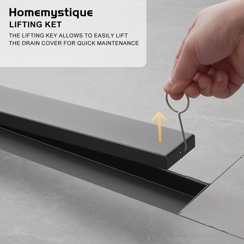 32 po Drain de douche linéaire en acier inoxydable avec couvercle à fente noir mat, Noir mat