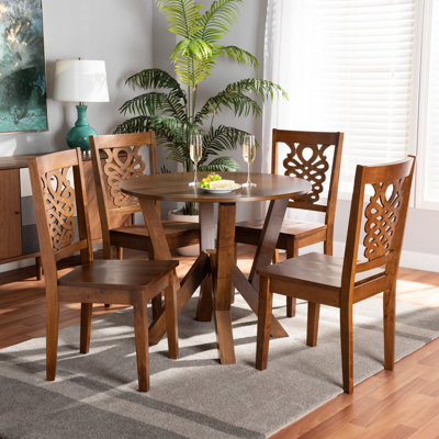Red Barrel 5-Pc Dining Set in Walnut Brown Finished Wood, 29.90'' H X 35.4'' W X 35.4'' D