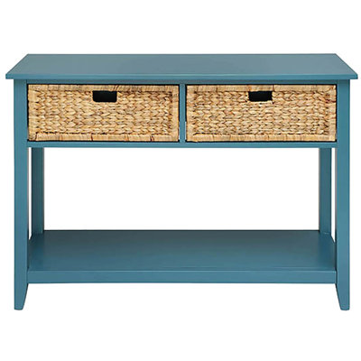 Sleek Teal Console Table With Practical Storage Space - 2 Drawers And Bottom Shelf Solid Wood Legs For Living Room Decor Drawer Ideal Hallways Entryways Leg Support Durability
