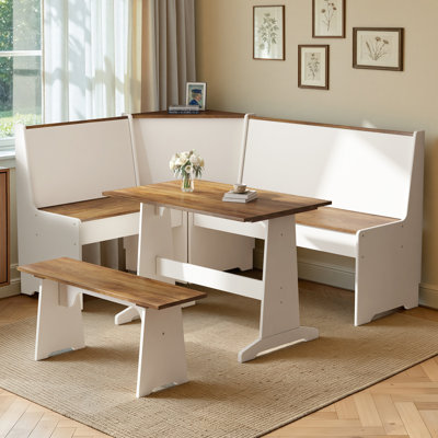 Deral 5 – Person Modern Corner Breakfast Nook Dining Set with Hidden Storage, White/Brown