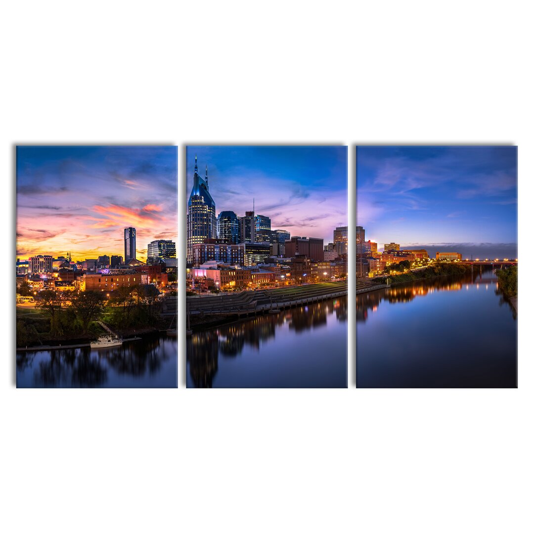 3-tlg. Leinwandbilder-Set Nashville Skyline Panorama