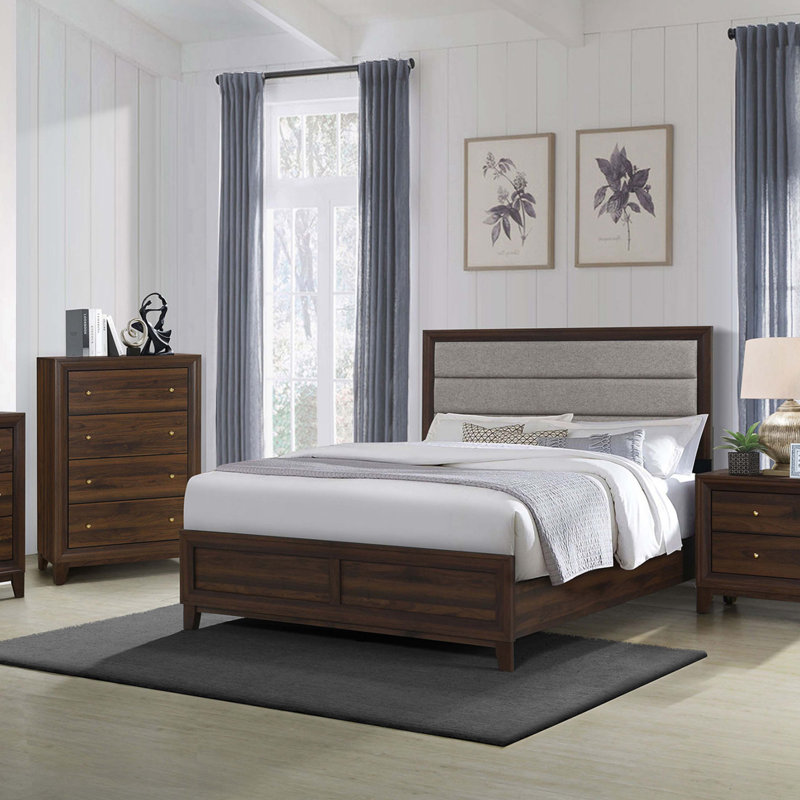 Walnut Upholstered Queen Bed
