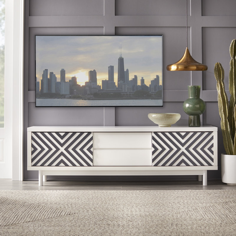 Altermease Unfinished TV Stand for TVs up to 85", White/Black