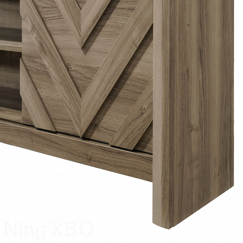 1Pc Rustic Chevron-Patterned Contemporary Traditional Interiors Entertainment Console TV Stand Living Room Furniture Light Brown Warm Wood Finish
