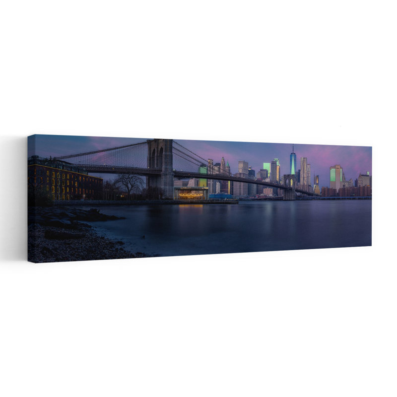 Pont de Brooklyn au crépuscule, ville sereine, architecture abstraite, art mural, H 36 po x l 12 po