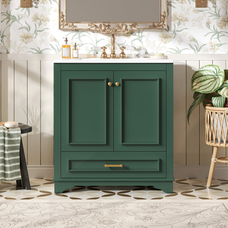 Meuble-lavabo 30 po avec lavabo en céramique, Vert