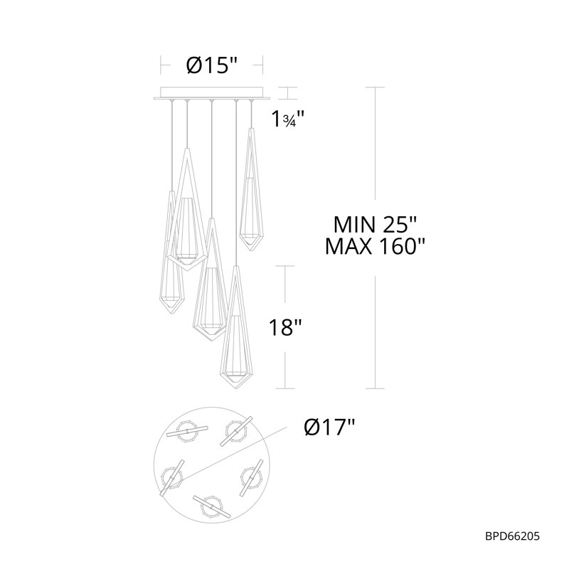 Devotion LED Pendant, 18" H x 17" W x 17" D, Aged Brass, 5 Lights