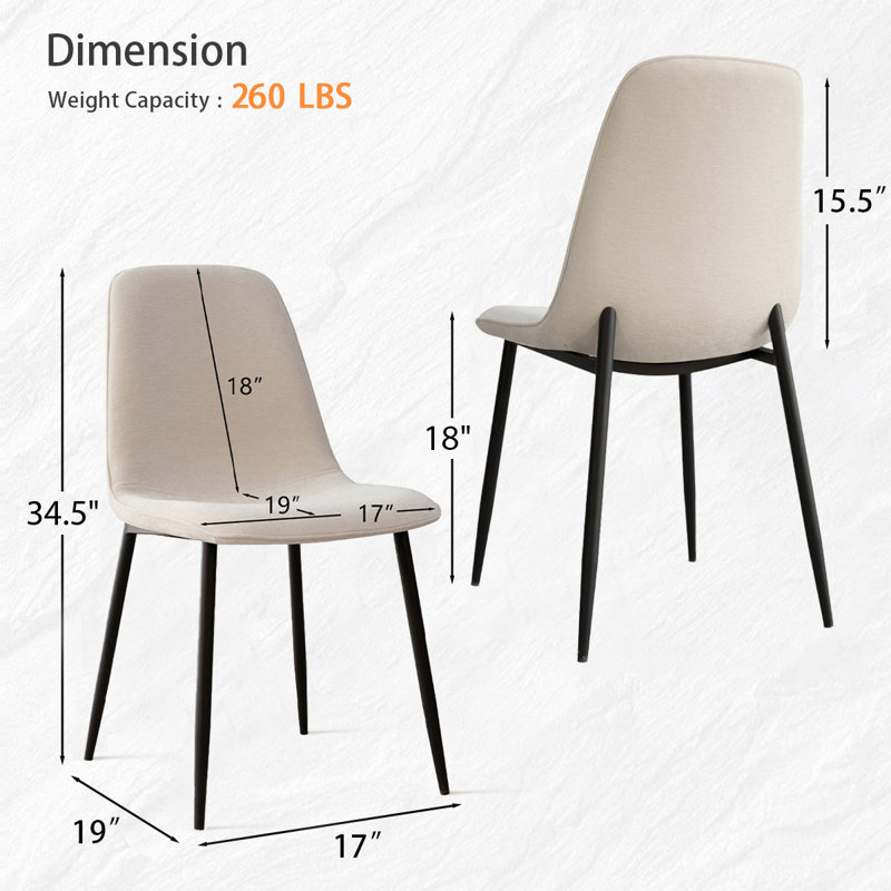 Set of 6 Chenille Upholstered 18" Seat Height Dining Side Chair, Beige