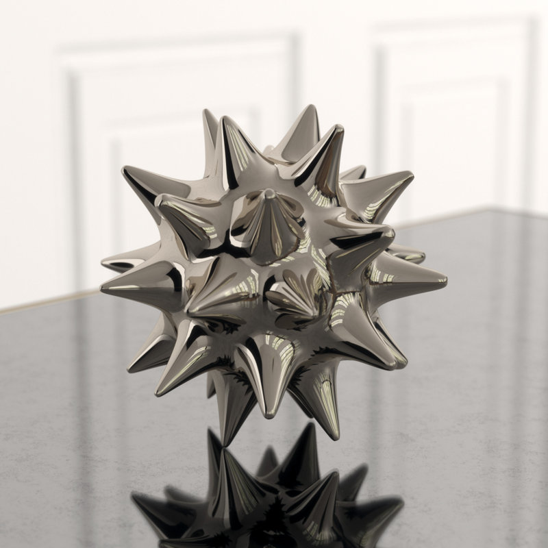 Urchin Shiny Silver Object, 7" H x 7" W x 7" D