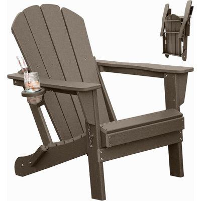 Adirondack Chair, Plastic Adirondack Chairs, HDPE Adirondack Chair, Folding Adirondack Chairs,Outdoor Chairs With Cup Holder For Lawn Patio Deck Fire Pit -Brown