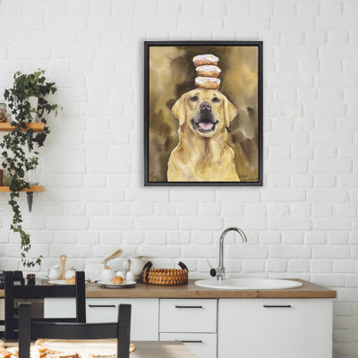 Happy Golden Retriever with Donuts Floating Frame, design by George Dyachenko