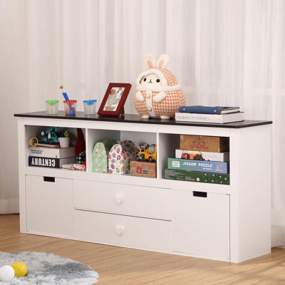 Bibliothèque pour enfants et rangement pour jouets avec tiroirs mobiles et plateau pour tableau noir - Organisateur blanc pour chambre à coucher