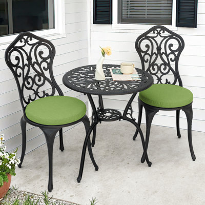 Patio 3-piece Bistro Set With Cushions, Patio Chairs And Outdoor Round Table With Umbrella Hole, Cast Aluminum Patio Set For Lawn, Garden, Porch, Pool by Astoria Grand