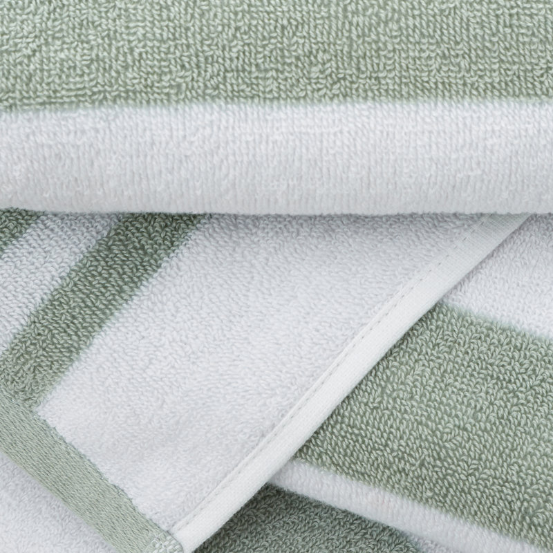 100% Cotton Plush Jacquard Hand Towel, White/Green